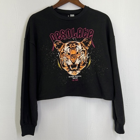 H&M - Desolate Tiger One Vision The Tour Colorful Graphic Crop Sweatshirt Small - Picture 6 of 9
